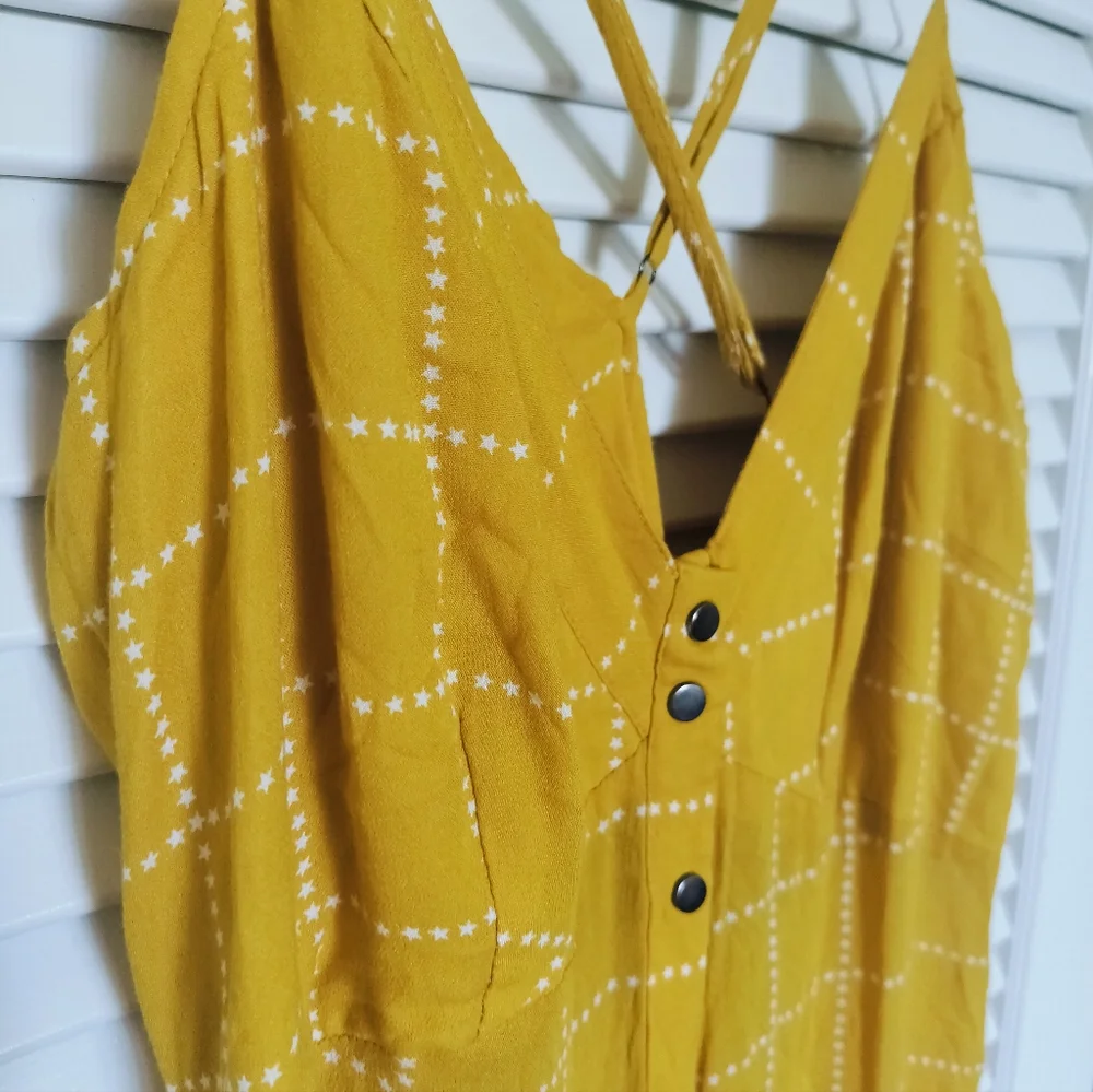 Free People Intimately Marigold Yellow w/ White Stars Snap Front Sundress Small